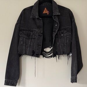 Signature8 Black Distressed Cropped Denim Jacket
